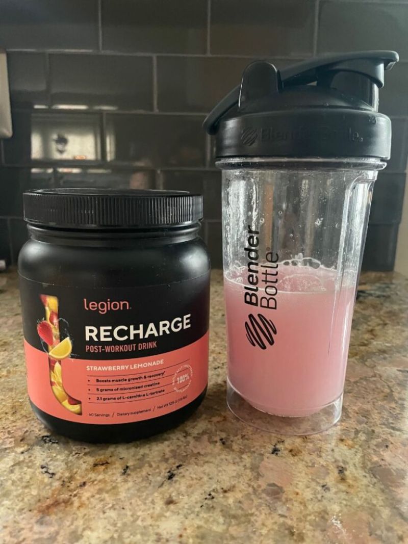 legio recharge post workout drink and bottle shaker