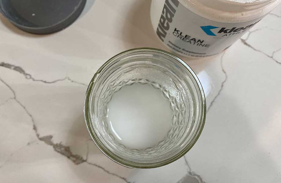 Looking down into a glass of Klean Creatine