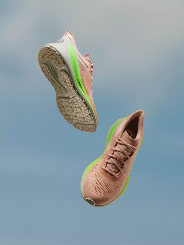 Different views of two Lululemon Blissfeel Running shoes