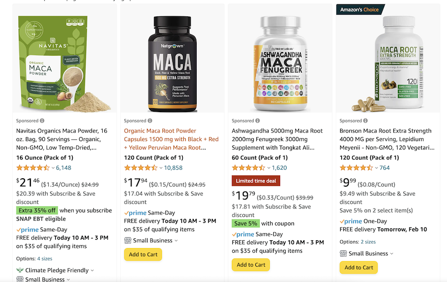 An image of maca root on Amazon