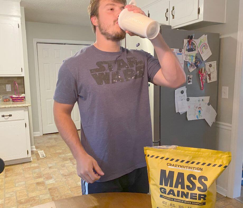Man Drinking Crazy Nutrition Mass Gainer