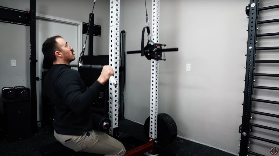 Man using a DIY lat pulldown