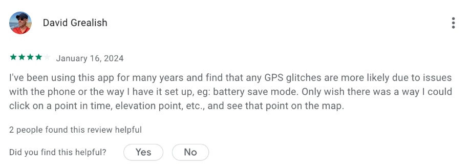 Screenshot of a positive review for the MapMyFitness App.