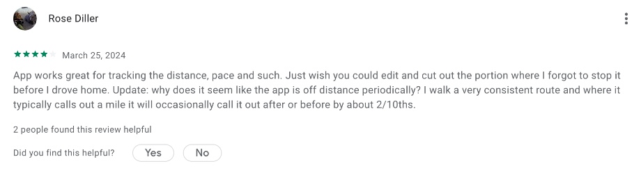 Screenshot of a positive review for the MapMyFitness App.