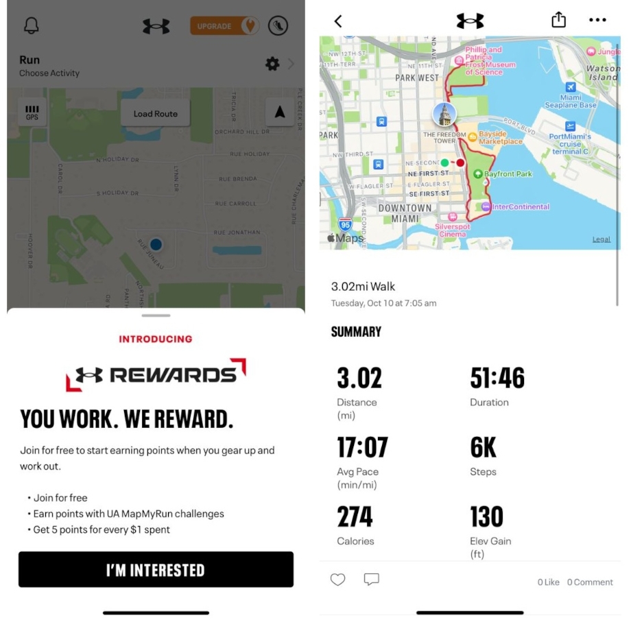 Screenshots of the MapMyFitness App.