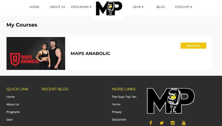 A screenshot of the MAPS Anabolic home page.