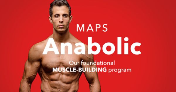 MAPS Anabolic cover photo, photo of a bodybuilder posed on red background