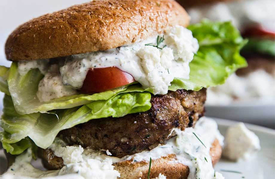 A mediterranean turkey burger