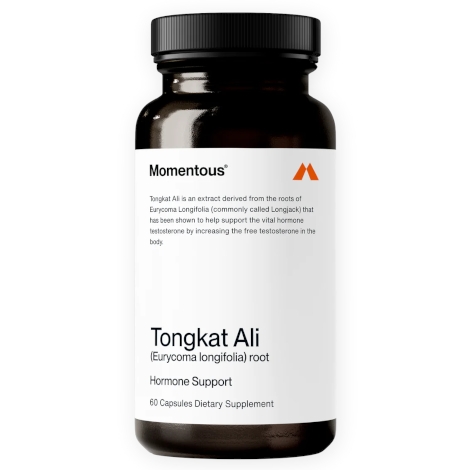 A bottle of the Momentous Tongkat Ali Supplement.