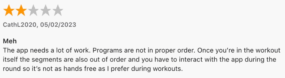 A 2-star Review of the MVT Fitness App is shown