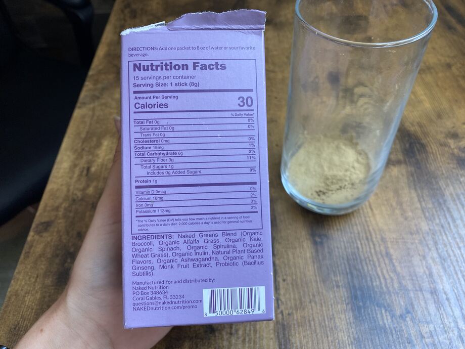 Naked Greens Berry Nutrition Label
