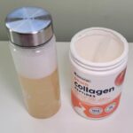 Cover image for the NativePath Collagen review of the peach-flavored collagen container next to a mixed collagen shake in a bottle
