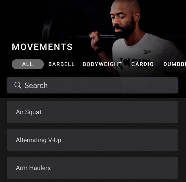An image of the workout library options for NCFIT