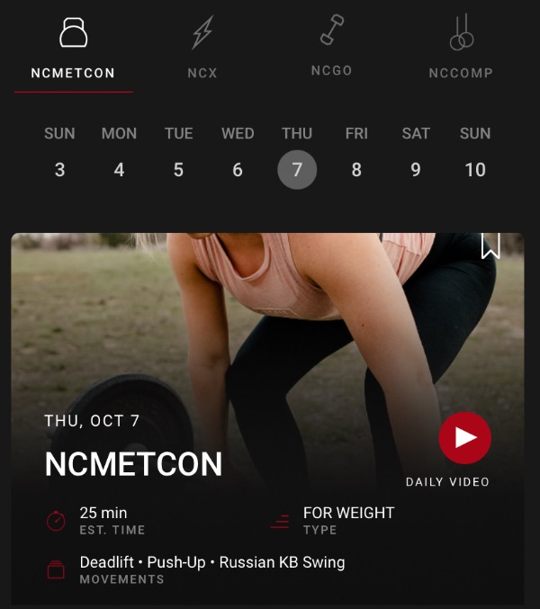An image showing today's workout on NCFIT app
