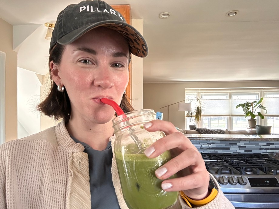 Our tester drinking Golde Pure Matcha