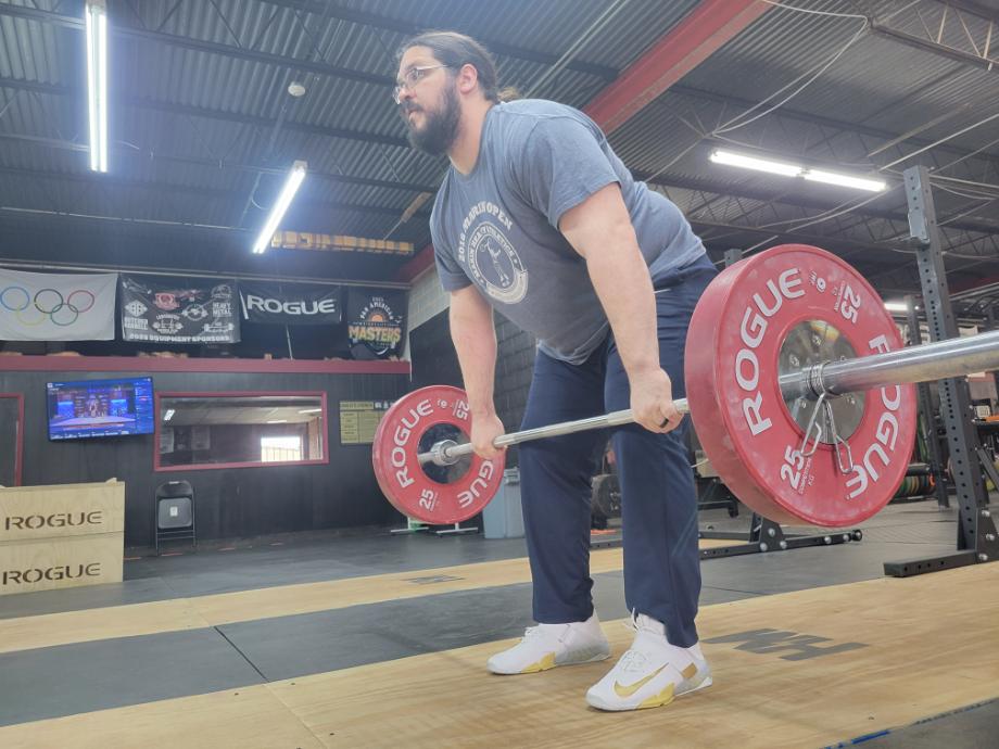 Olympian Caine Wilkes doing a clean pull with the Nike Savaleos weightlifting shoes.
