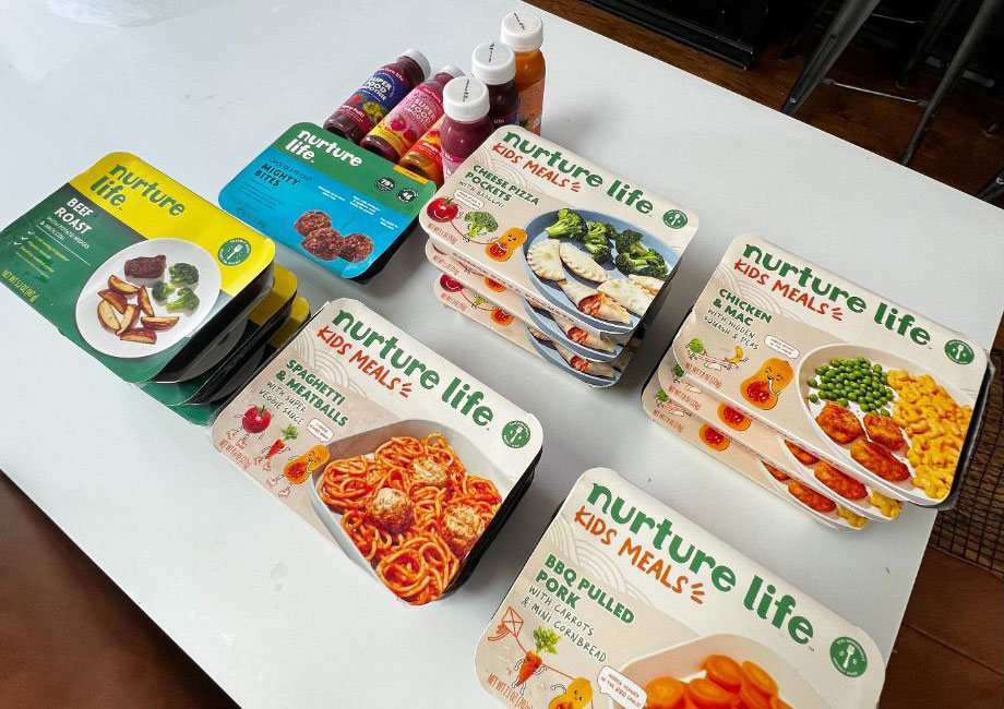 A displayed assortment of Nurture Life meals & snacks 