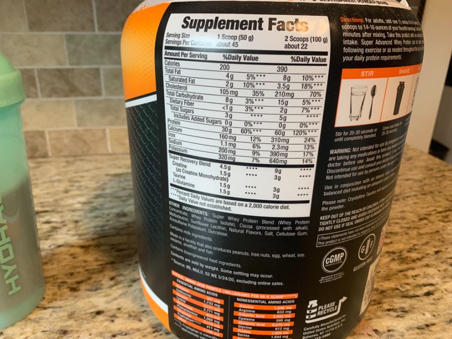 Nutrition Label On Body Fortress Protein Powder