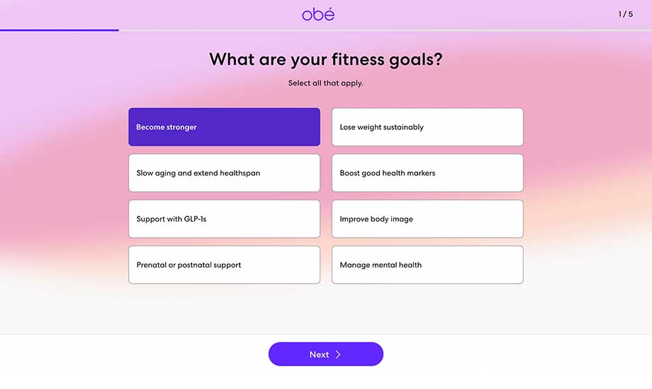 Obe Fitness quiz screenshot
