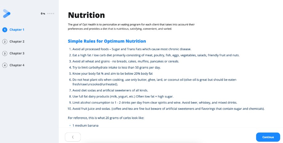 Screenshot of opt health nutrition course