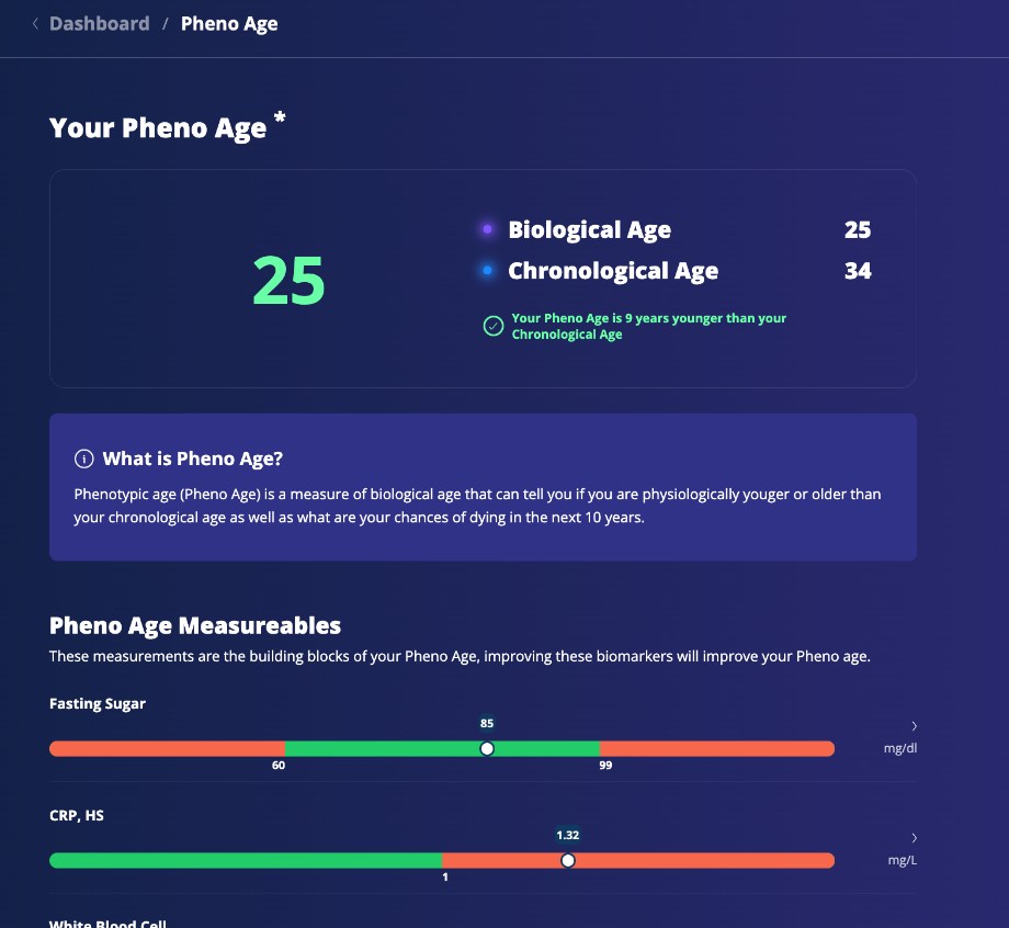 Screenshot of opt health pheno age