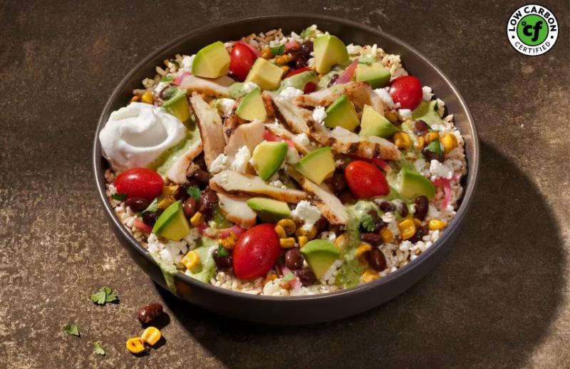 Panera Bread high-protein Mediterranean Bowl with chicken, tomatoes, and avocado