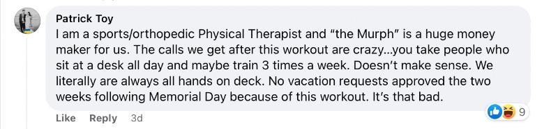 Comment from Patrick Toy regarding Murph workout