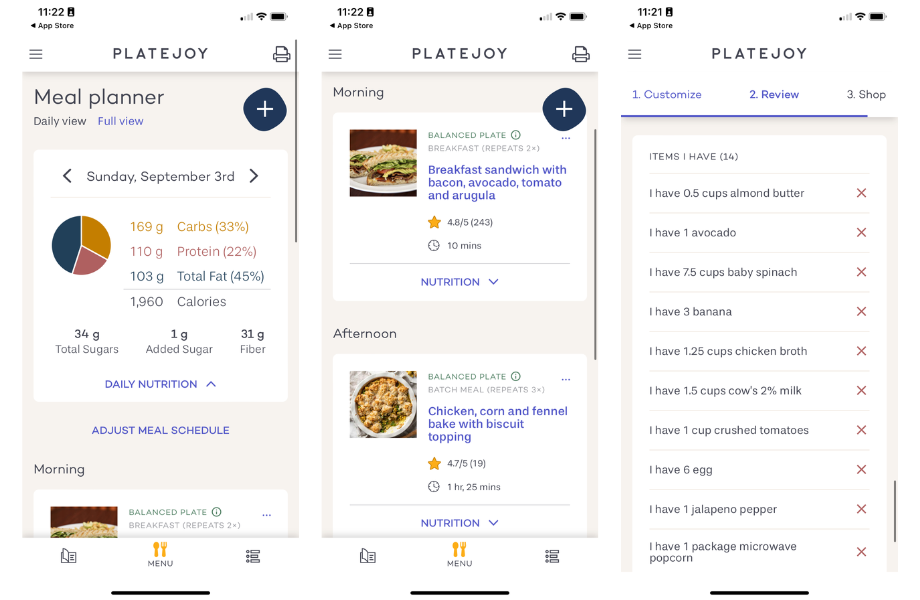 PlateJoy app screenshots