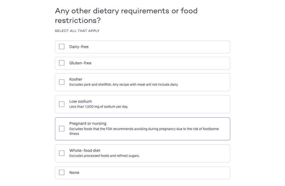 PlateJoy dietary requirement questions