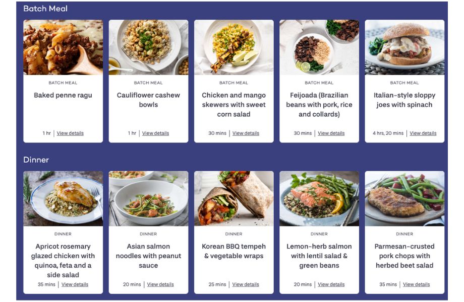 PlateJoy menu sample selection