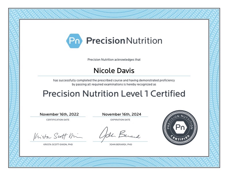 Precision Nutrition Certification for Nicole Davis