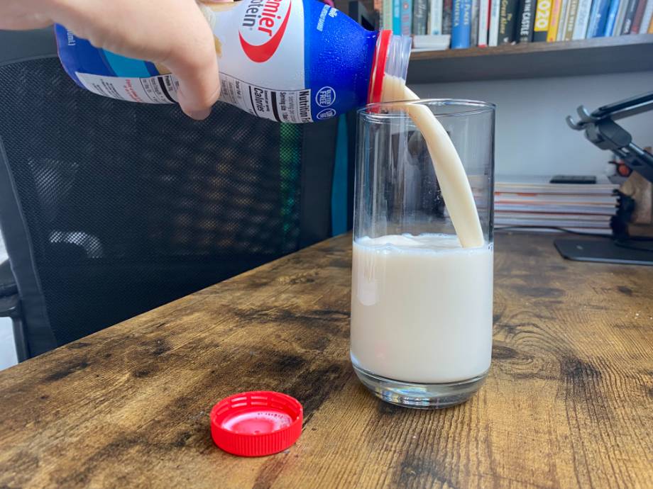 Premier Protein Shake being poured into a glass