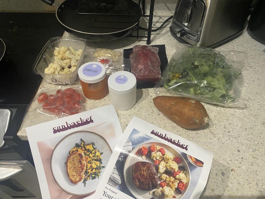 Ingredients for a Sunbasket steak and veggies meal