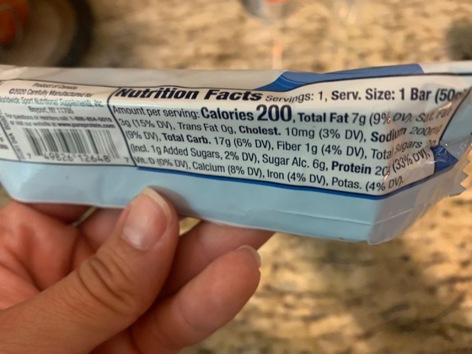Pure Protein Bar Nutrition Label