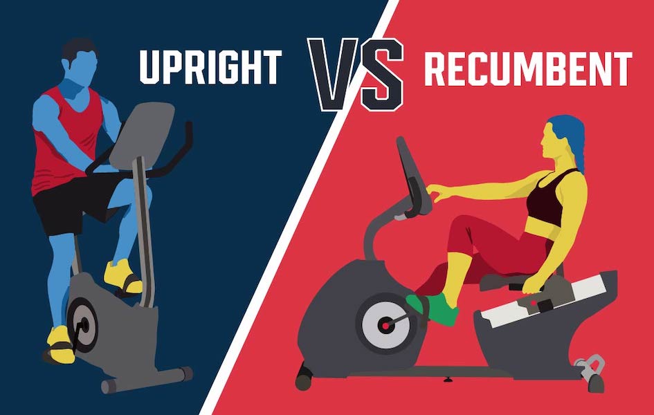 an illustration of a recumbent bike vs upright bike