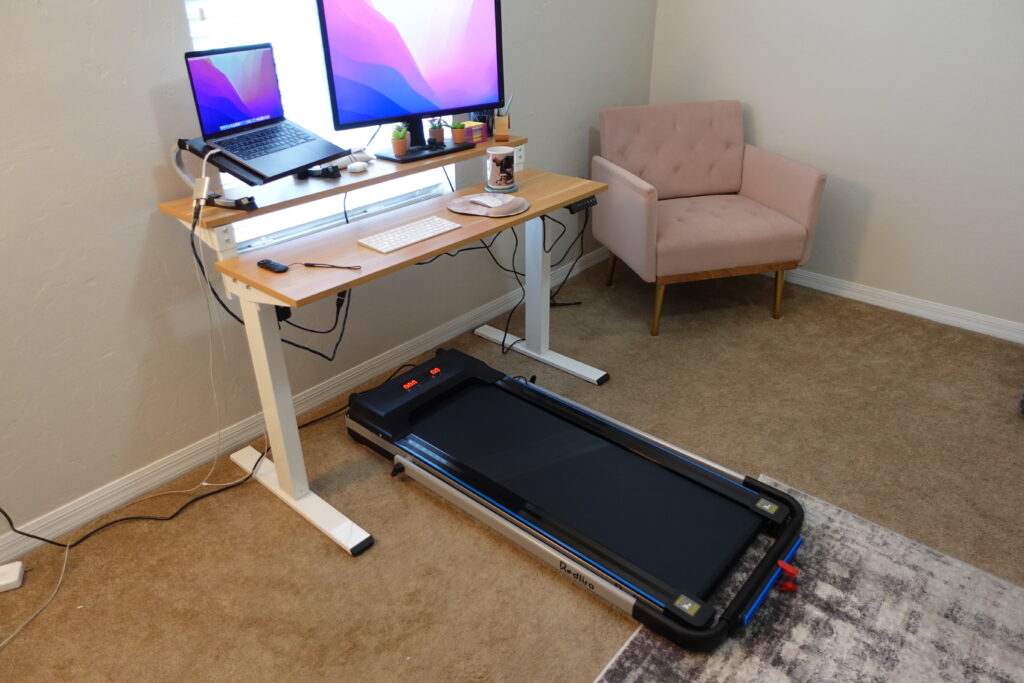 working on a treadmill desk