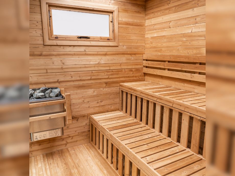 Interior of the Redwood Outdoors Thermowood Cabin Sauna
