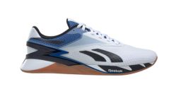 reebok nano x3 training shoes, black, blue, white, and gum colorway
