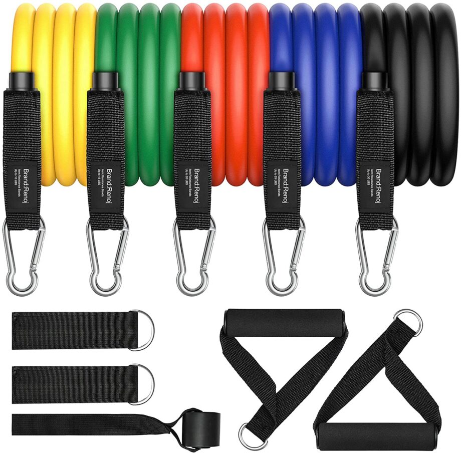 Resistance Bands Handles with TPR Waffle Grip Heavy Duty Fitness Handles with Carabiners Upgraded Exercise Grips with Solid ABS Cores for Home Gym Strength Training Stretching 