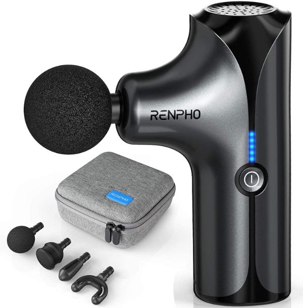 black Renpho Mini Massage Gun and its attachments