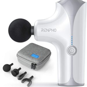 white Renpho Mini Massage Gun and its attachments