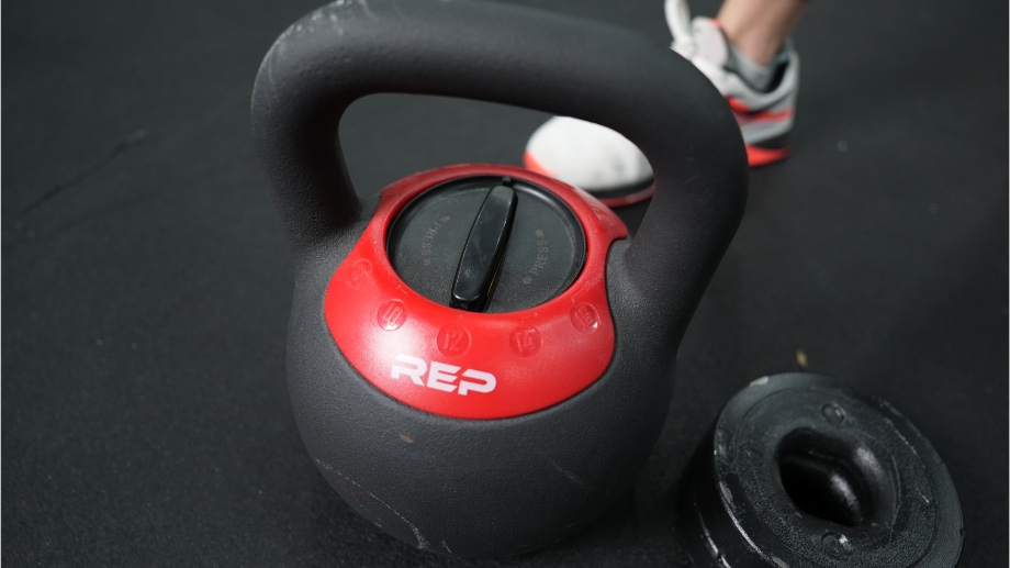 A close look at the handle on a REP Fitness Adjustable Kettlebell.