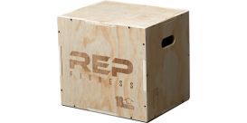 a wooden plyo box with REP Fitness branding