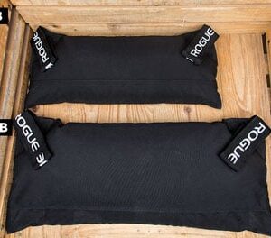 Rogue Feed Bags shown in black in both 50 and 100 pound increments.