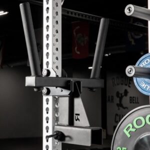 The Rogue Monster Matador Hanger on a squat rack holding the Matador