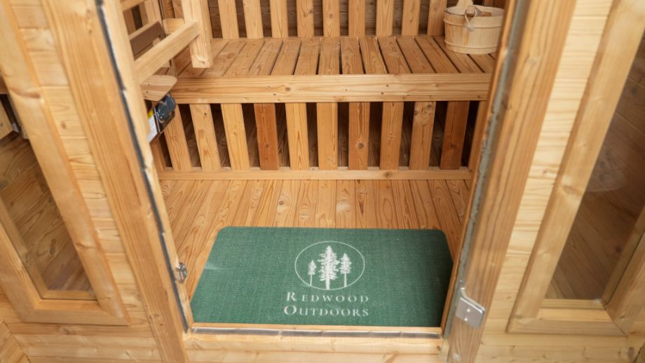 the floor of a Redwood Outdoors sauna