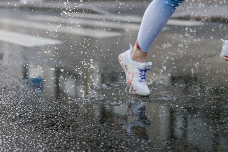 running shoe in rain