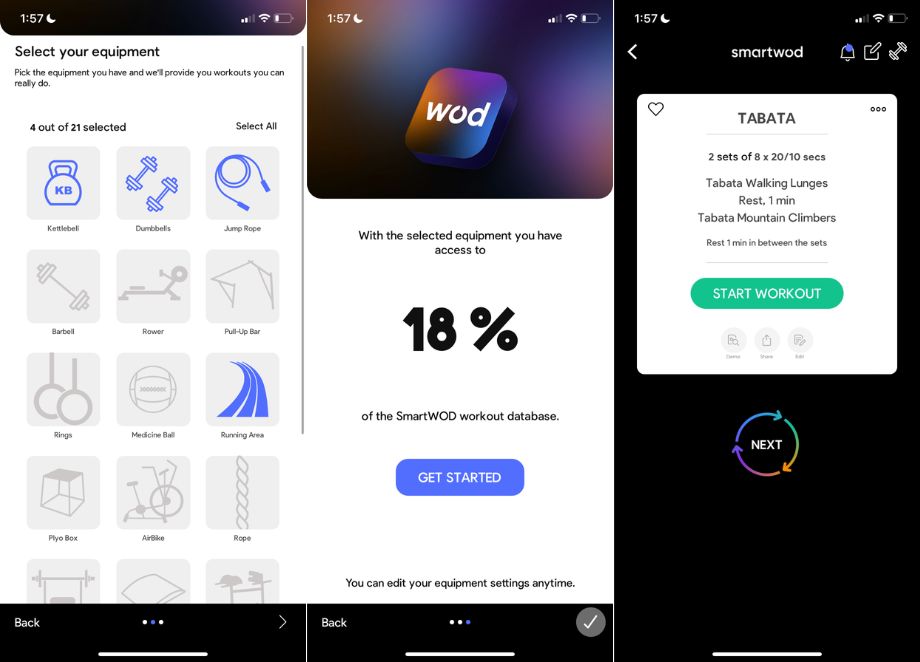 Screenshots of the SmartWOD app