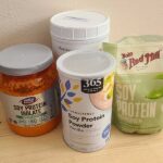 A group of different kinds of soy protein powder containers