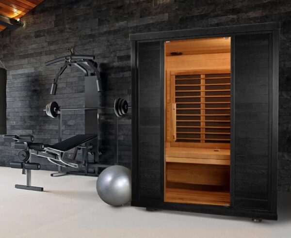 A gym with Sun Home's Equinox Infrared Sauna